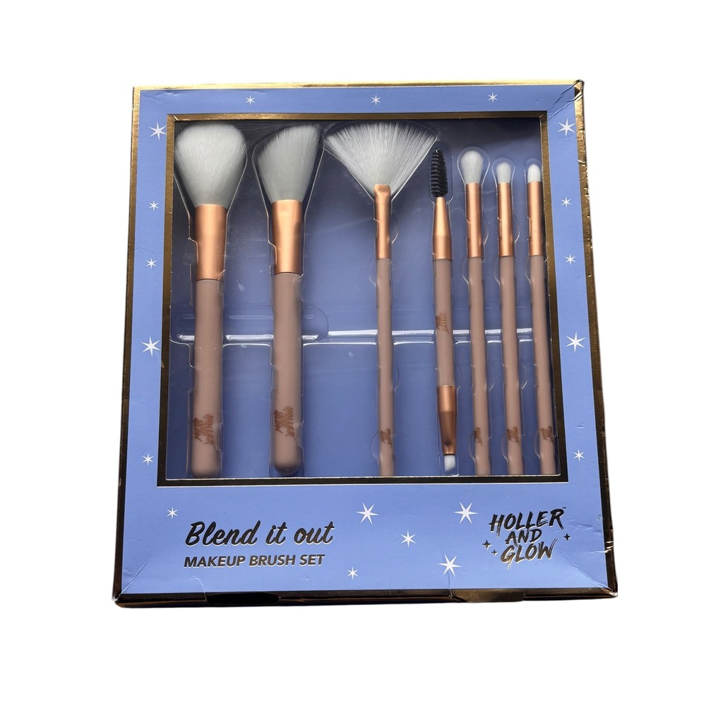 Holler and Glow Blend It Out 7 Piece Makeup Brush Set Rose Gold Nude New